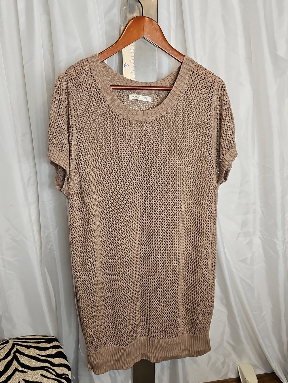 Old Navy Taupe Open-Knit Short Sleeve Cotton Sweater Xl